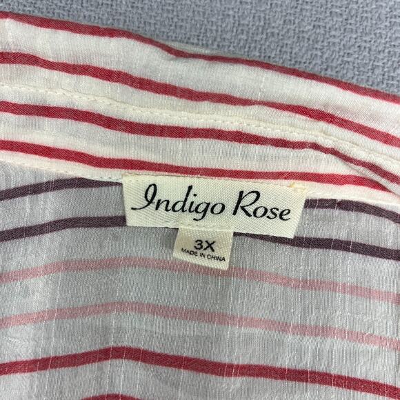 Indigo Rose Striped Tunic Shirt Dress Tie Sleeve Button Front Plus Size 3X - Picture 6 of 10